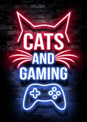 Cats and gaming neon sign for Gamer Room Decor
