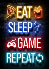Eat Sleep Game Repeat Neon Sign for Gaming Wall Decor